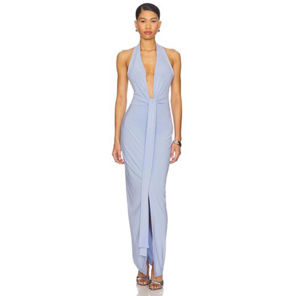 Norma Kamali Neck-strap evening dress with tie closure at the front